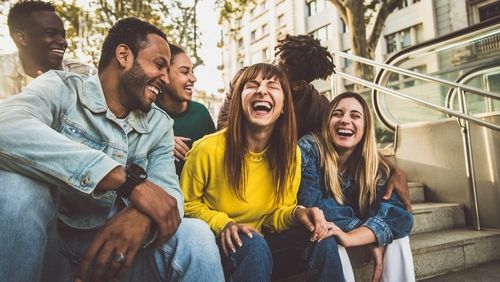 A group of laughing friends.