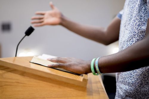 Church pastor giving sermon