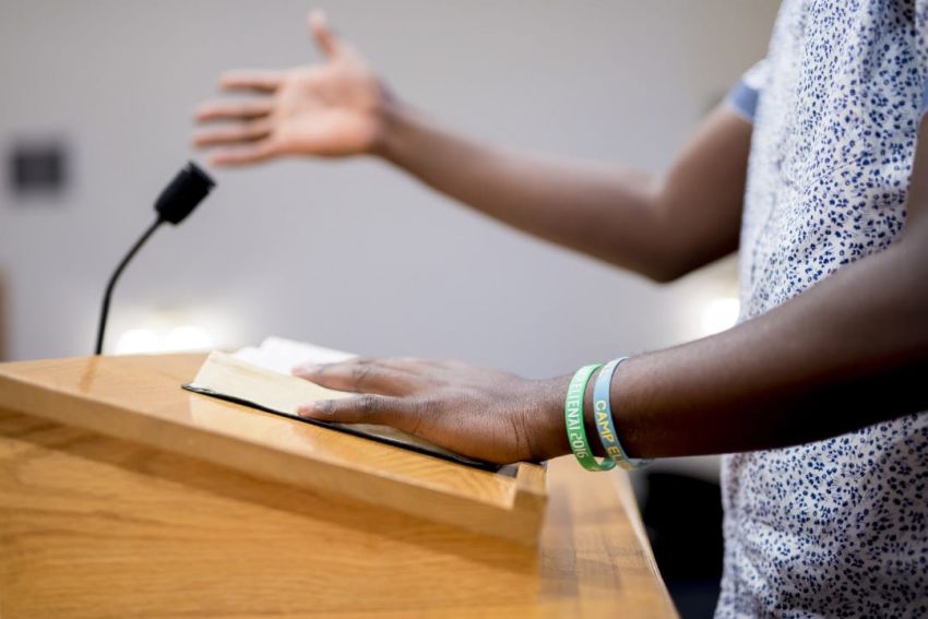 Church pastor giving sermon